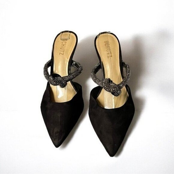 🌻NEW NWOT Schutz Pearl Black Suede Pointed Toe Mule Size 7.5 - Picture 6 of 10
